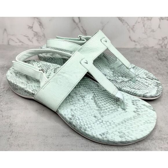 Vionic Leather Sandals Size 9 Tala T Strap Mint Green Snakeskin Print - Picture 3 of 8